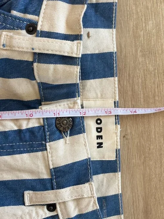 Boden High Rise Stripe Jeans Women's 29 Blue White Straight Boho Nautical Preppy - Picture 8 of 9